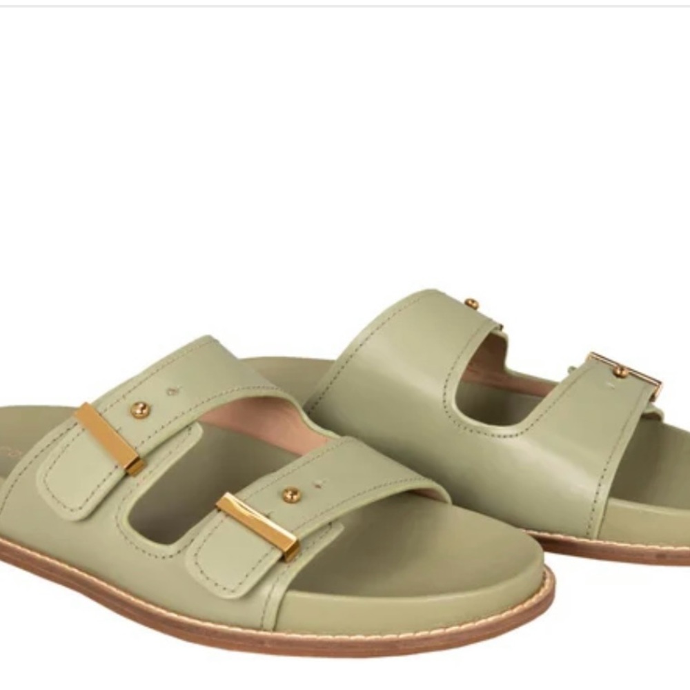 Cole Haan Women's 7B Marisol Footbed Comfort Travel Sandal Oil Green Leather